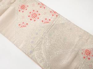 アンティーク　桧垣に華紋・古典柄織り出し袋帯（着用可）